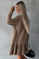 Chestnut split neck long sleeve ruffled loose dress - mini dresses