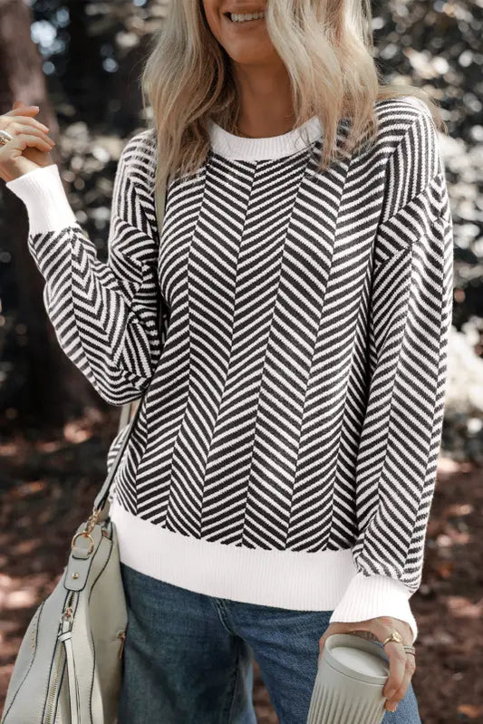 Chevron crew contrast sweater