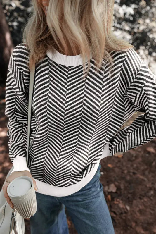 Chevron crew contrast sweater