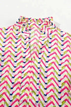 Chevron Print Ruffled Sleeve Blouse - Fashionfitz