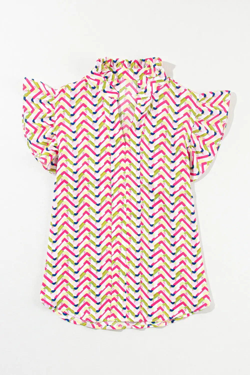 Chevron print ruffled sleeve blouse - tops/blouses & shirts