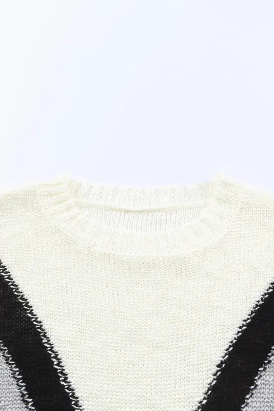 Black chevron striped drop shoulder sweater - sweaters &