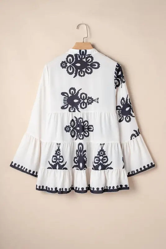 Chic abstract bell-sleeve babydoll blouse