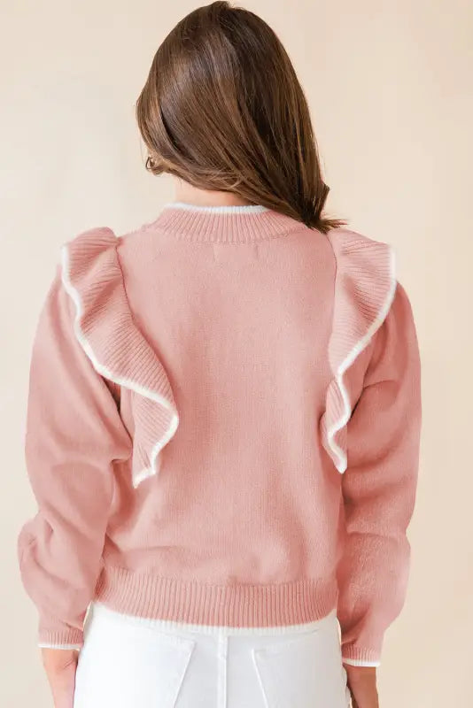 Chic blush ruffle bow sweater