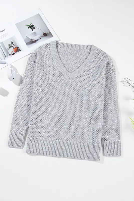 Chic eyelet charm sweater | cozy & stylish v-neck