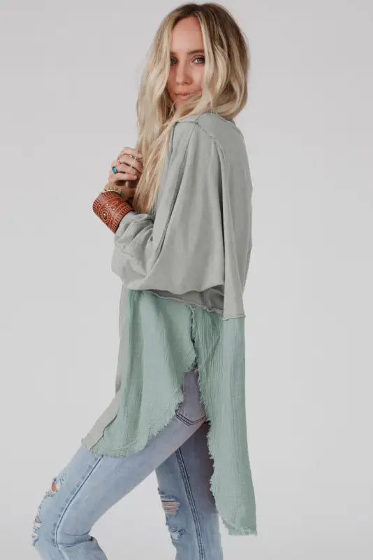 Chic high-low oversized blouse - raw hem detail - blouses