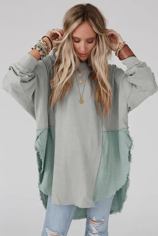 Chic high-low oversized blouse - raw hem detail - blouses