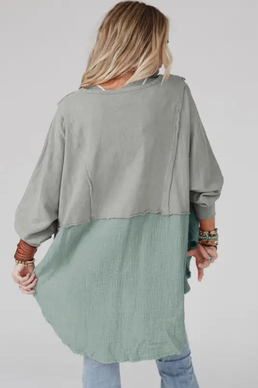 Chic high-low oversized blouse - raw hem detail - blouses