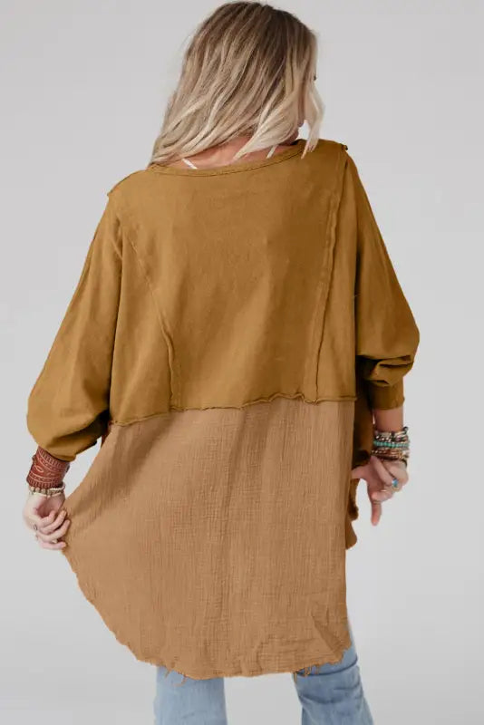 Chic high-low oversized blouse - raw hem detail - blouses