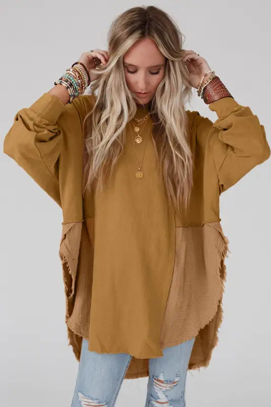 Chic high-low oversized blouse - raw hem detail - blouses