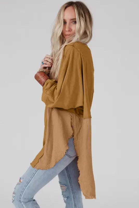 Chic high-low oversized blouse - raw hem detail - blouses