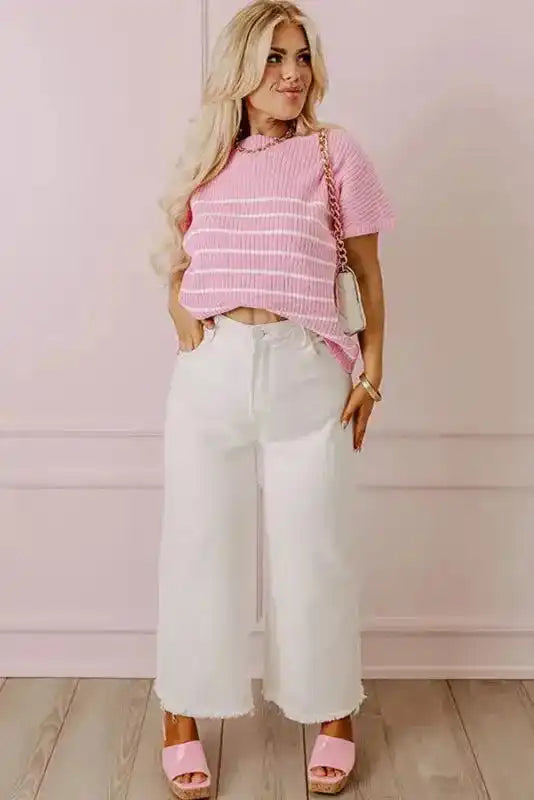 Chic Stripes Casual Plus Tee - Fashionfitz