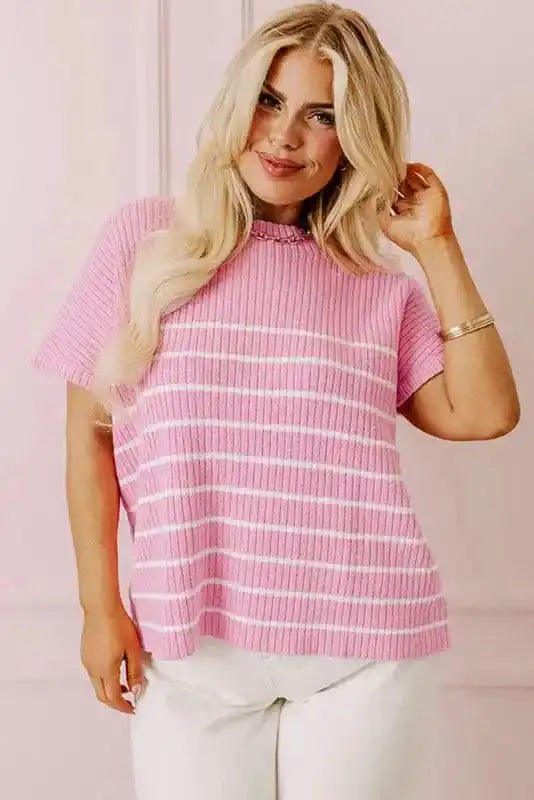 Chic Stripes Casual Plus Tee - Fashionfitz