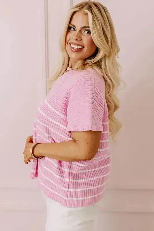 Chic Stripes Casual Plus Tee - Fashionfitz