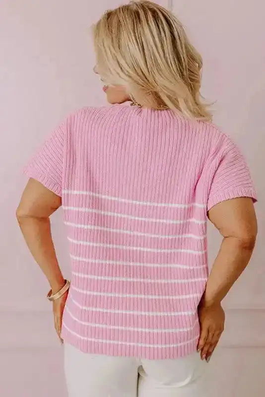 Chic Stripes Casual Plus Tee - Fashionfitz
