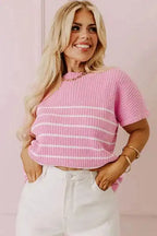 Chic Stripes Casual Plus Tee - Fashionfitz