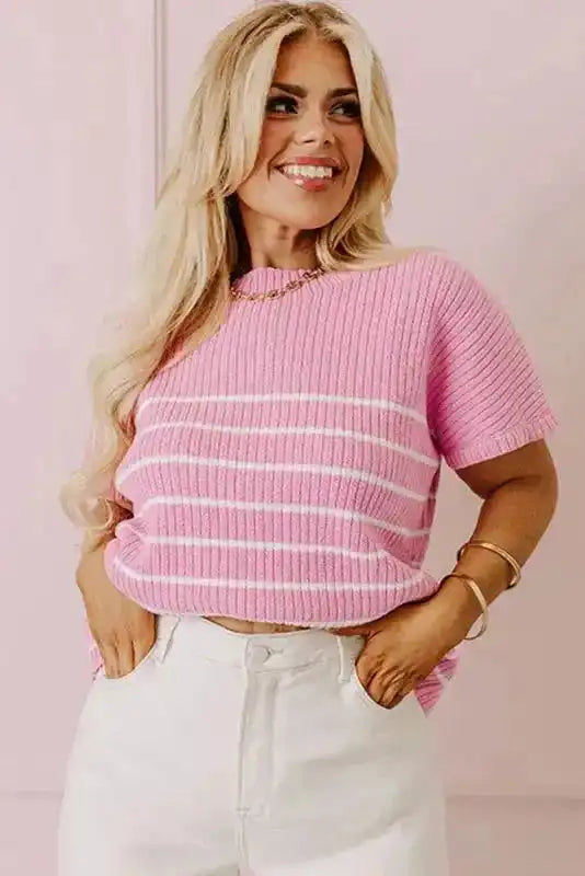 Chic Stripes Casual Plus Tee - Fashionfitz