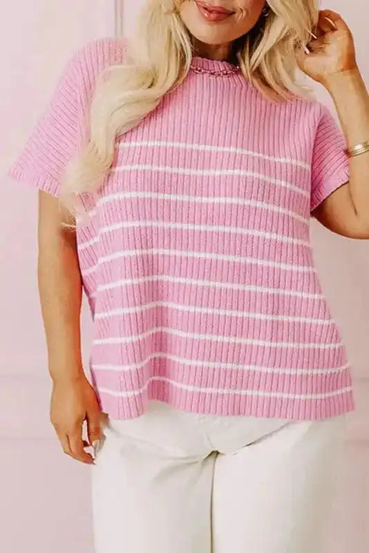 Chic Stripes Casual Plus Tee - Fashionfitz