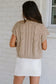 Chic taupe cable knit sweater | satin bow short sleeve elegance