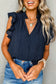 Navy blue v neck flutter sleeve textured blouse - s / 75% viscose + 25% polyamide - tops