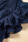 Navy blue v neck flutter sleeve textured blouse - tops