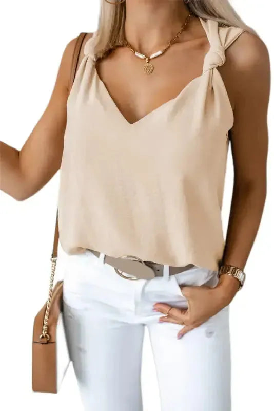 Chic V-Neck Knotted Shoulder Vest - Fashionfitz