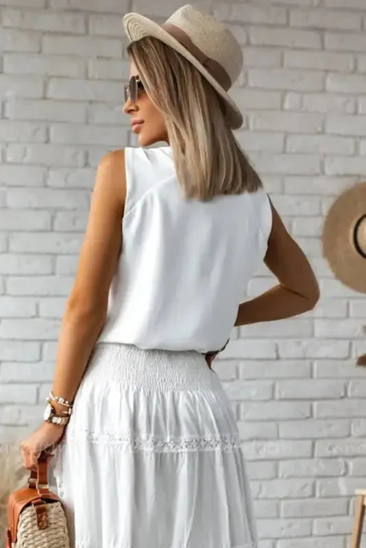Chic V-Neck Knotted Shoulder Vest - Fashionfitz