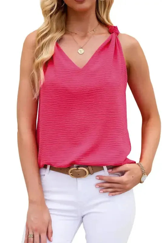 Chic V-Neck Knotted Shoulder Vest - Fashionfitz