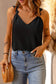 Black v neck knotted shoulder vest - tops