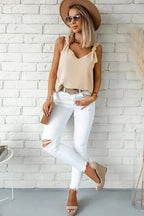 Chic V-Neck Knotted Shoulder Vest - Fashionfitz