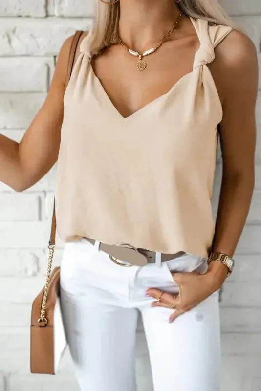 Chic V-Neck Knotted Shoulder Vest - Fashionfitz
