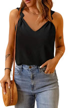 Chic V-Neck Knotted Shoulder Vest - Fashionfitz