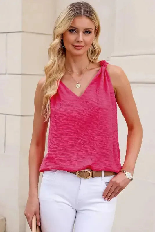 Chic V-Neck Knotted Shoulder Vest - Fashionfitz