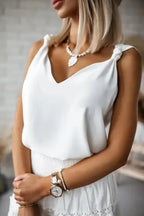 Chic V-Neck Knotted Shoulder Vest - Fashionfitz
