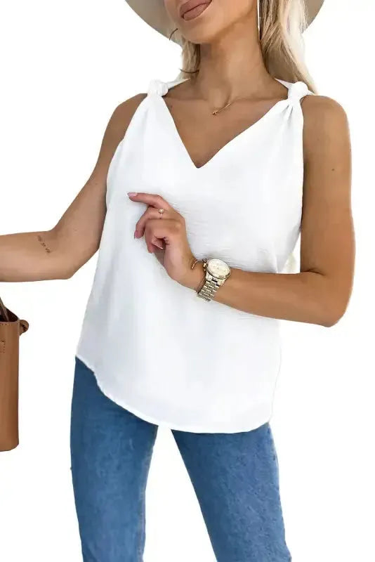 Chic V-Neck Knotted Shoulder Vest - Fashionfitz