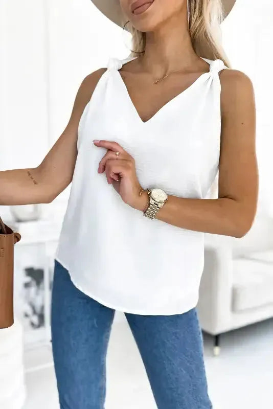 Chic V-Neck Knotted Shoulder Vest - Fashionfitz
