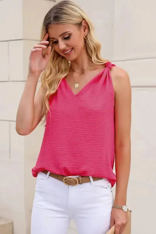 Chic V-Neck Knotted Shoulder Vest - Fashionfitz