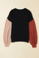Chicory Coffee Color Block Exposed Seam Loose Fit Sweater - Fashionfitz