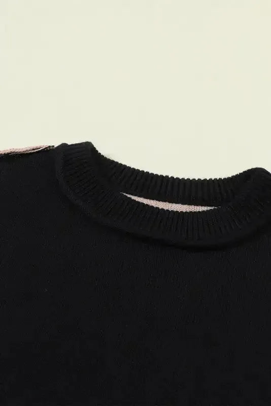 Chicory Coffee Contrast Color Exposed Seam Drop Shoulder Sweater - Fashionfitz