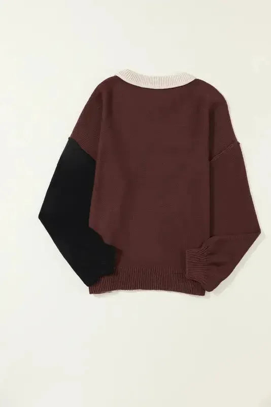 Chicory Coffee Contrast Color Exposed Seam Drop Shoulder Sweater - Fashionfitz
