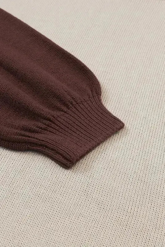 Chicory Coffee Contrast Color Exposed Seam Drop Shoulder Sweater - Fashionfitz