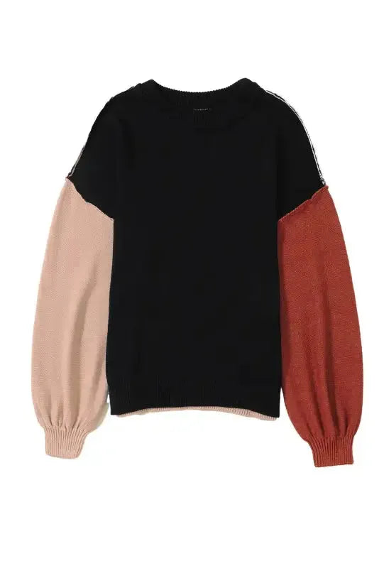Chicory Coffee Contrast Color Exposed Seam Drop Shoulder Sweater - Fashionfitz