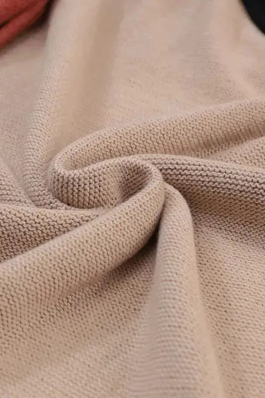 Chicory Coffee Contrast Color Exposed Seam Drop Shoulder Sweater - Fashionfitz