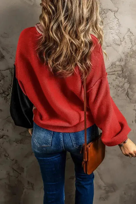 Chicory Coffee Contrast Color Exposed Seam Drop Shoulder Sweater - Fashionfitz