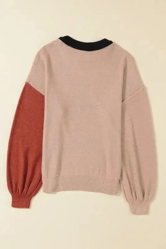 Chicory Coffee Contrast Color Exposed Seam Drop Shoulder Sweater - Fashionfitz