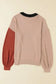 Chicory Coffee Contrast Color Exposed Seam Drop Shoulder Sweater - Fashionfitz