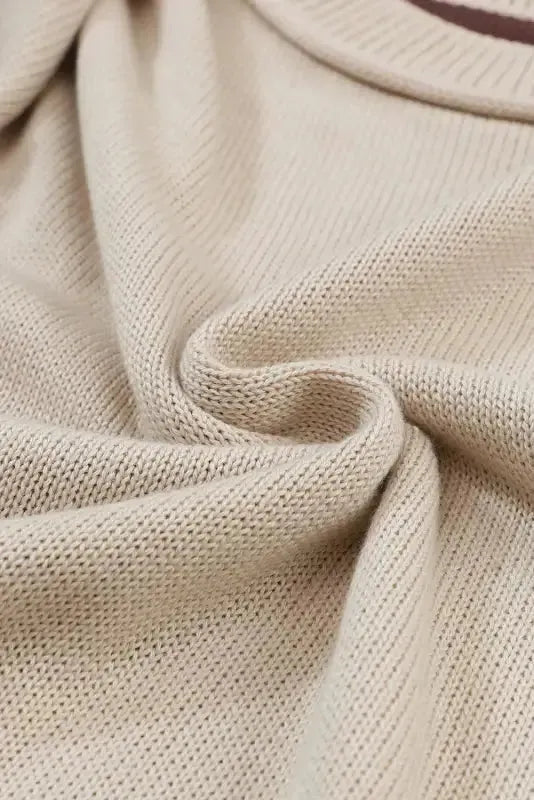 Chicory Coffee Contrast Color Exposed Seam Drop Shoulder Sweater - Fashionfitz