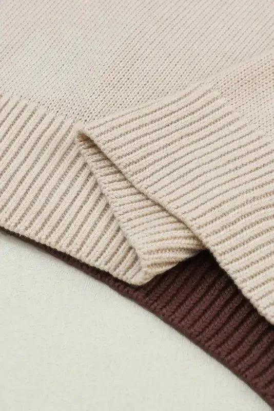 Chicory Coffee Contrast Color Exposed Seam Drop Shoulder Sweater - Fashionfitz
