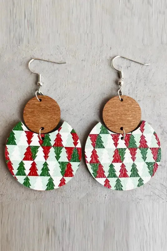 Christmas Checker Graphic Wooden Earrings - Fashionfitz