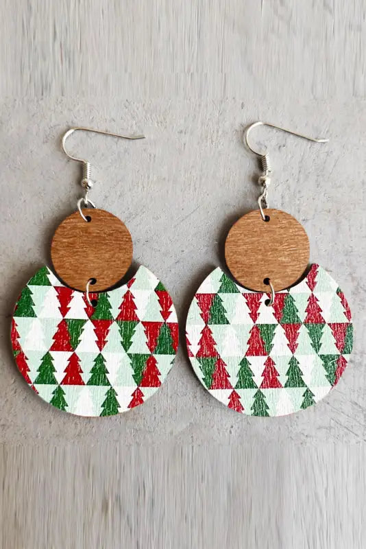 Festive christmas checker wooden earrings | unique holiday fashion